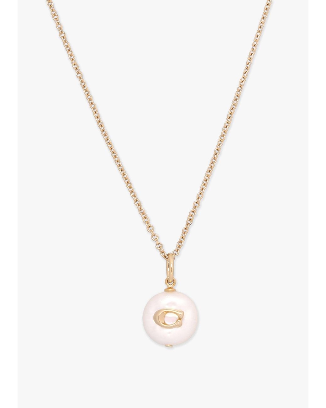 COACH White C Logo Pearl Chain Necklace