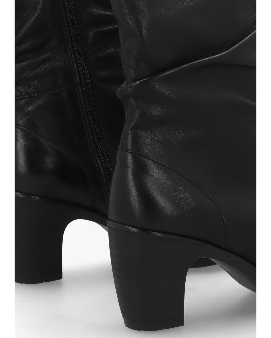 Fly London Black Klei Rouched Block Heel Ankle Boots