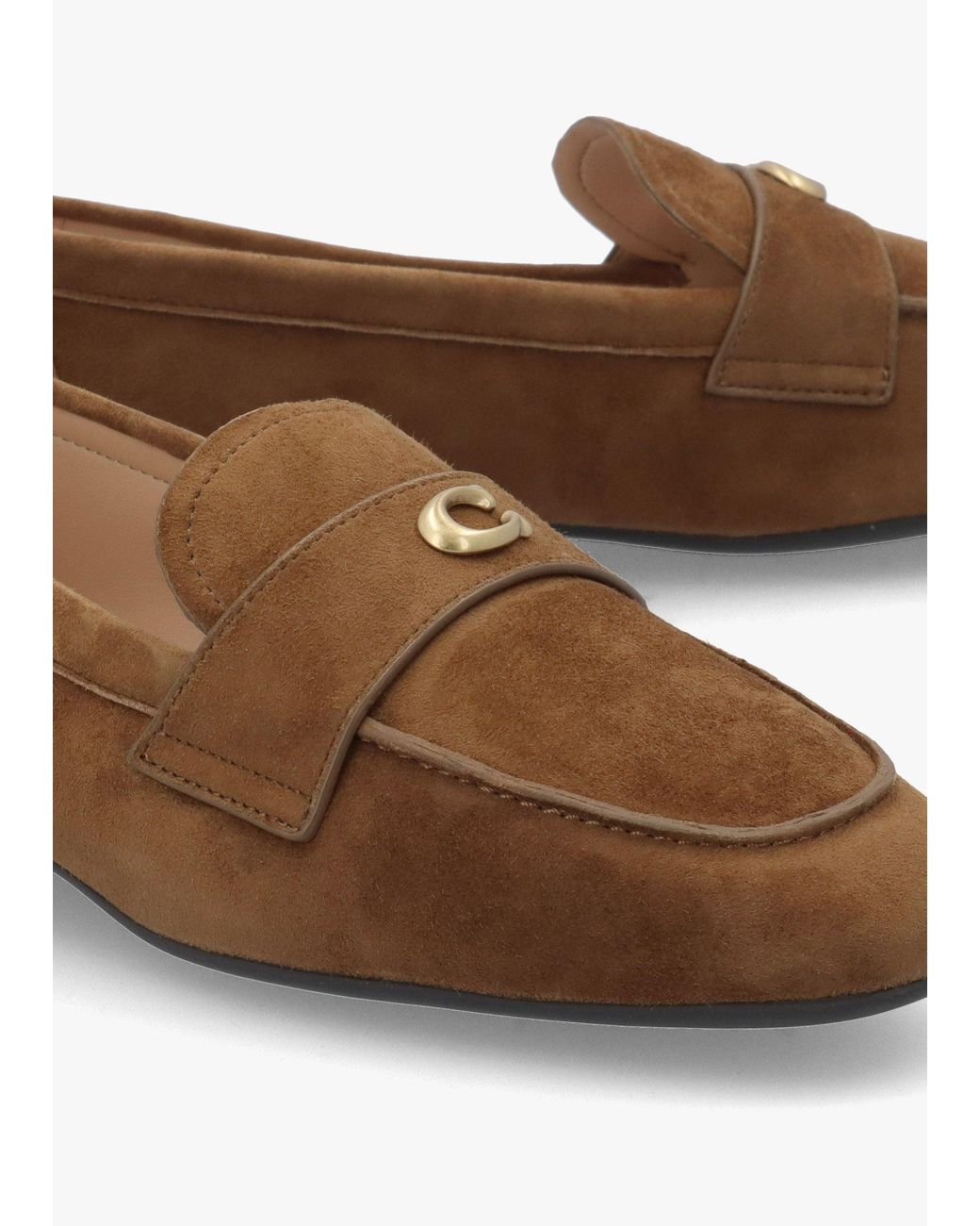 COACH Brown Sculpted C Coconut Suede Loafers