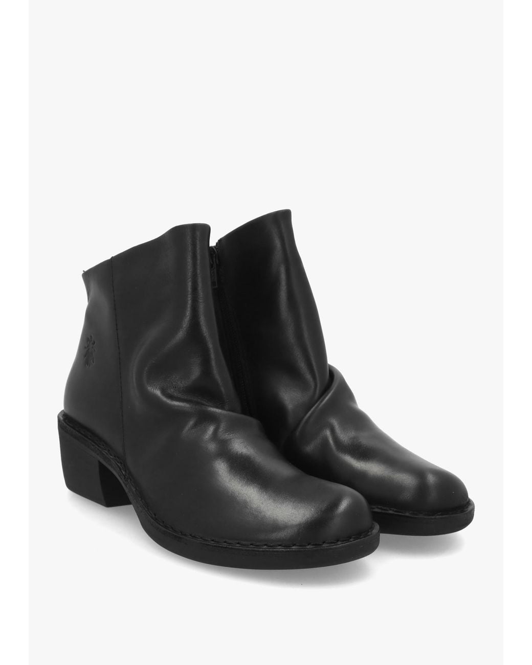 Fly London Black Muke Ruched Block Heel Ankle Boots