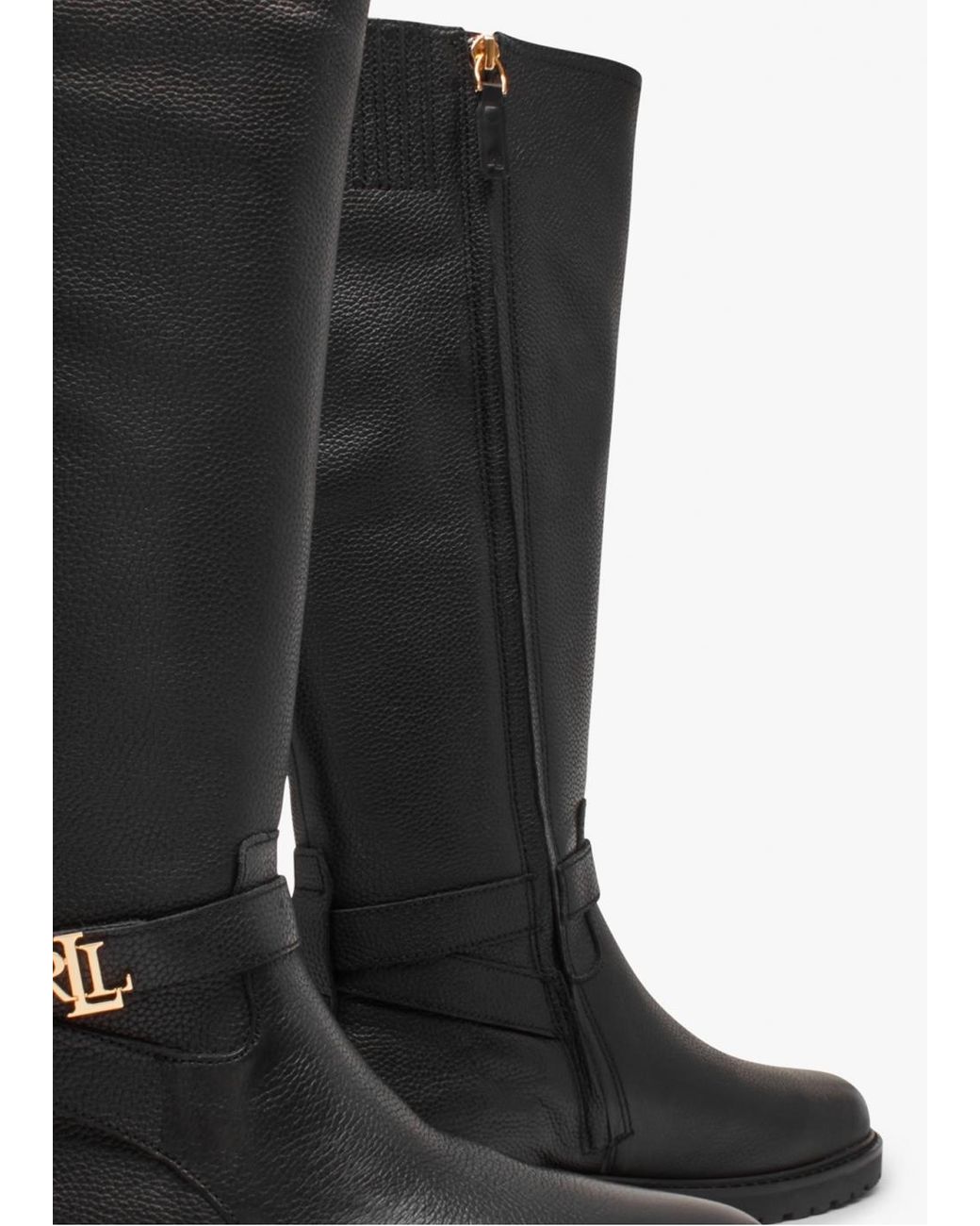 Ralph Lauren Hallee Black Leather Knee Boots | Lyst UK
