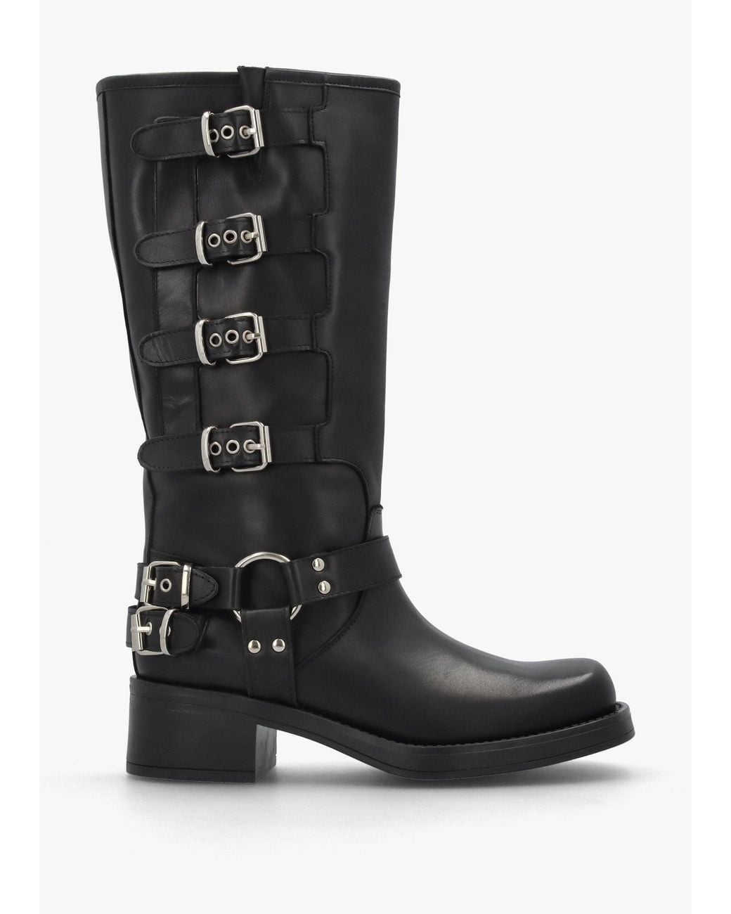 Daniel Black Multi Buckle Biker Knee Boots