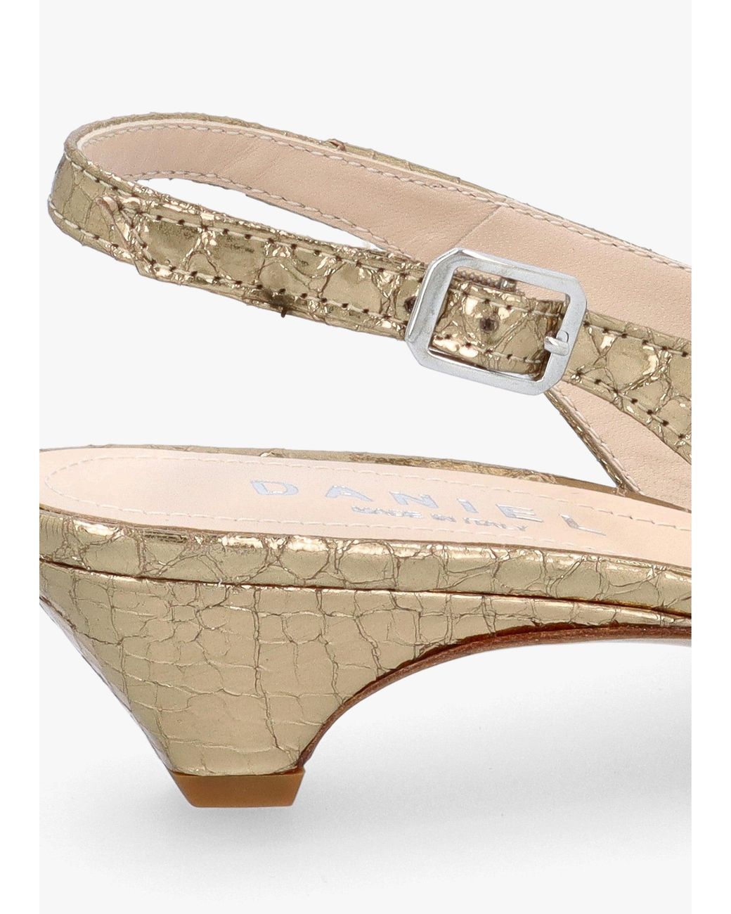 Daniel Natural Nux Leather Reptile Low Heel Court Shoes