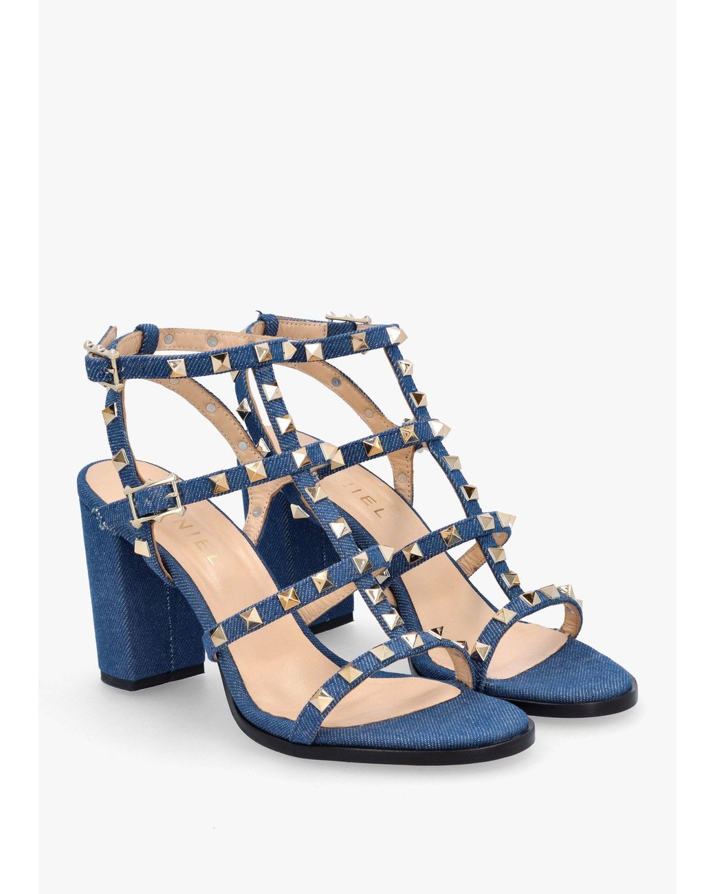 Daniel Blue Pitter Denim Studded Block Heeled Sandals