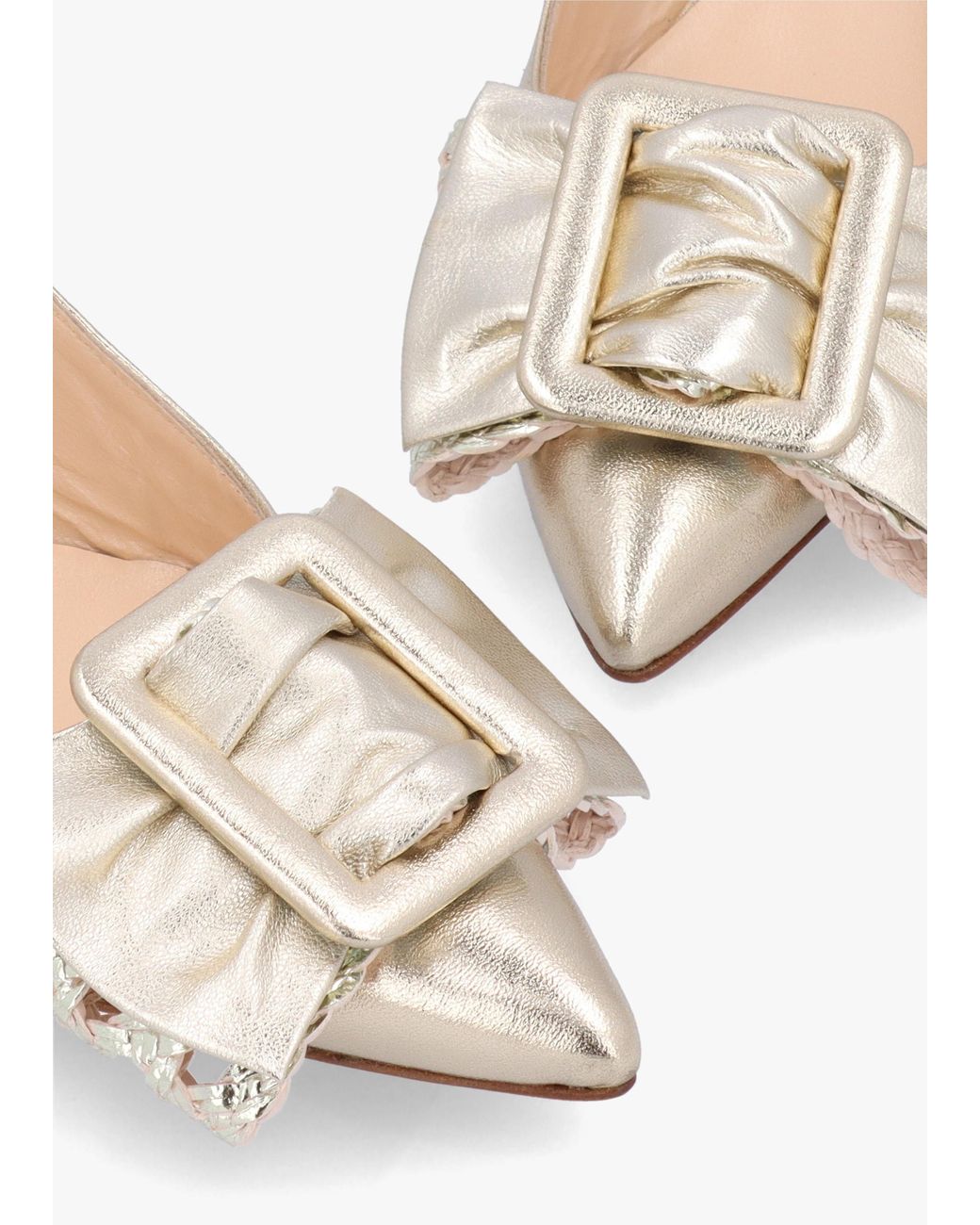 Daniel Natural Galina Gold Leather Raffia Bow Heeled Sling Backs