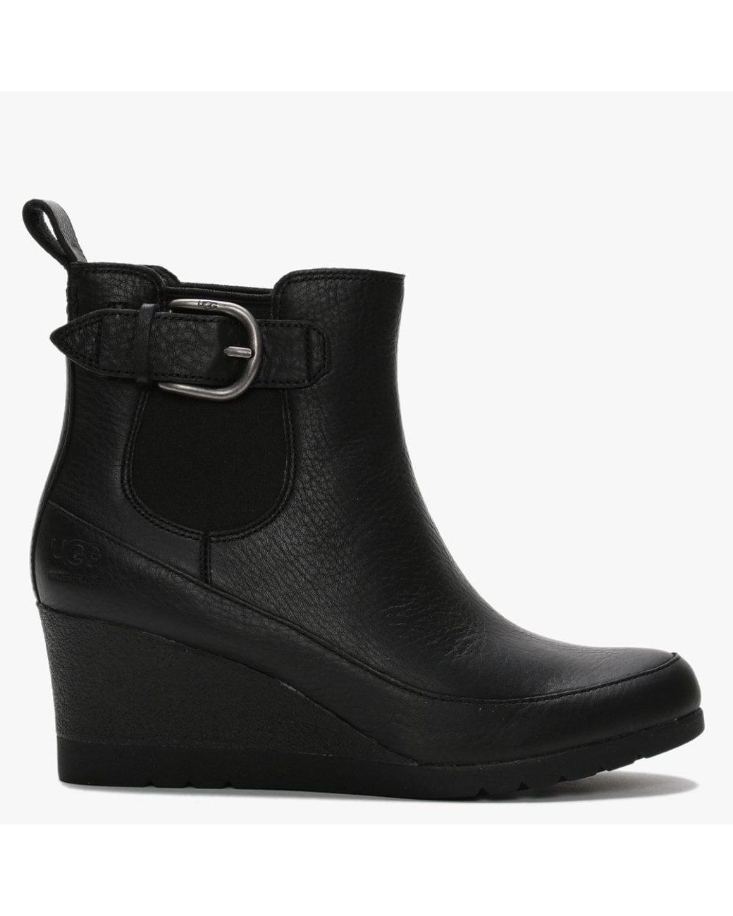 UGG Arleta Black Leather Wedge Ankle Boots | Lyst Australia