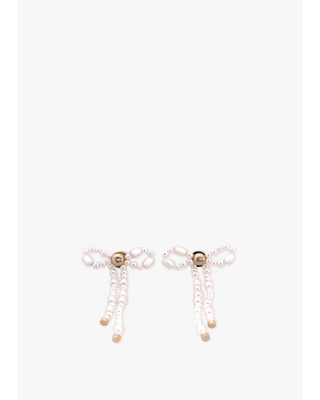 COACH White Pearl Bow Drop Earrings
