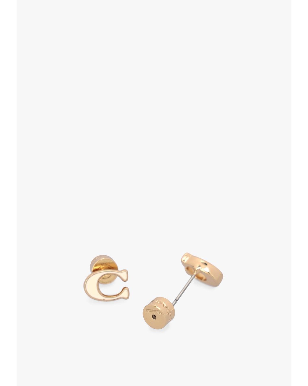 COACH White Enamel C Stud Earrings
