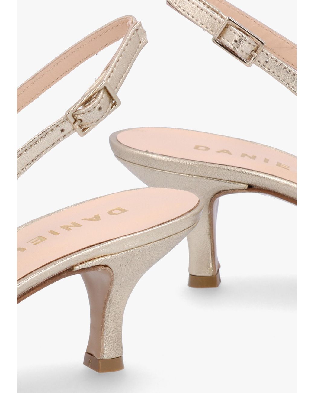 Daniel Natural Galina Gold Leather Raffia Bow Heeled Sling Backs