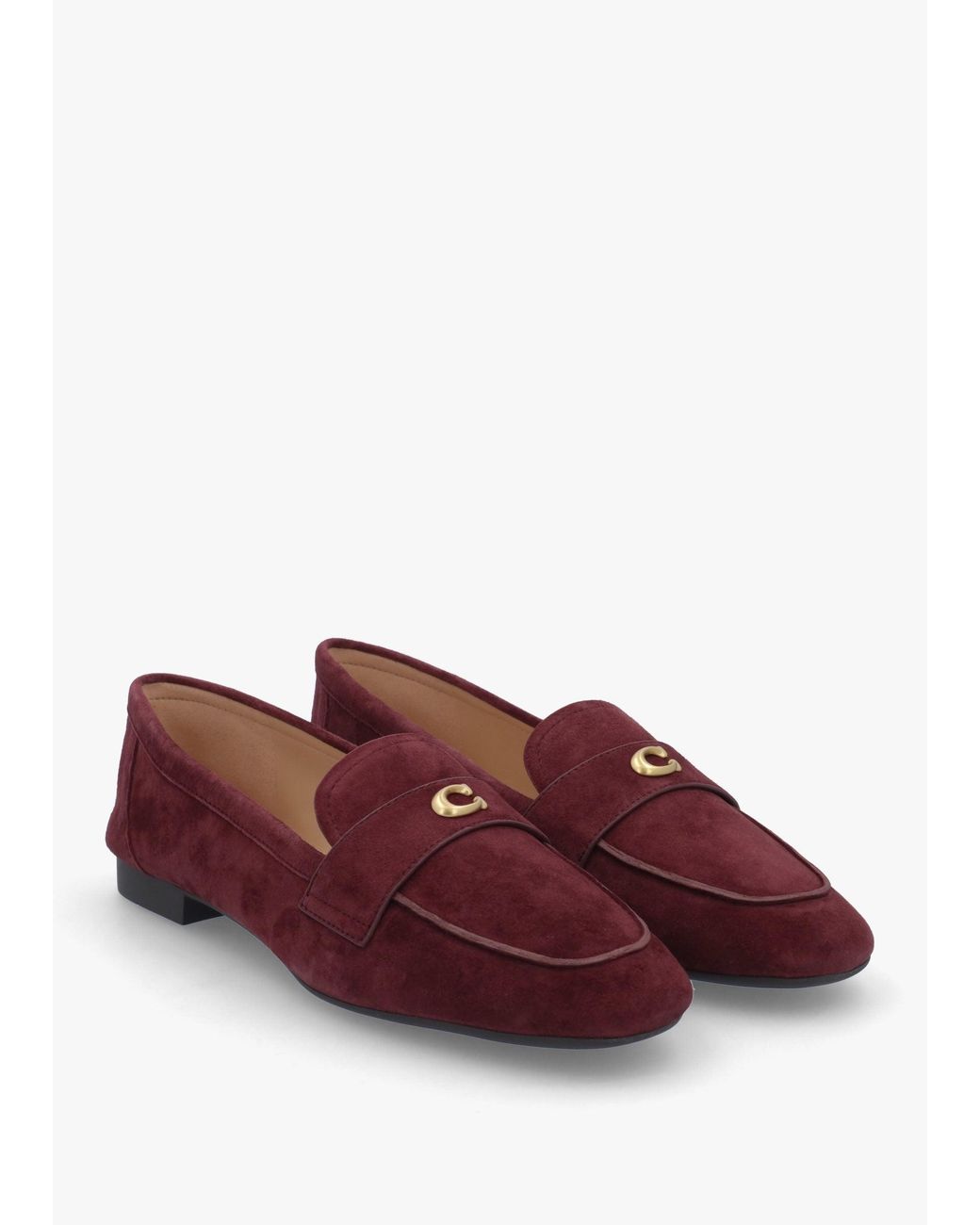 COACH Red Sculpted C Merlot Suede Loafers