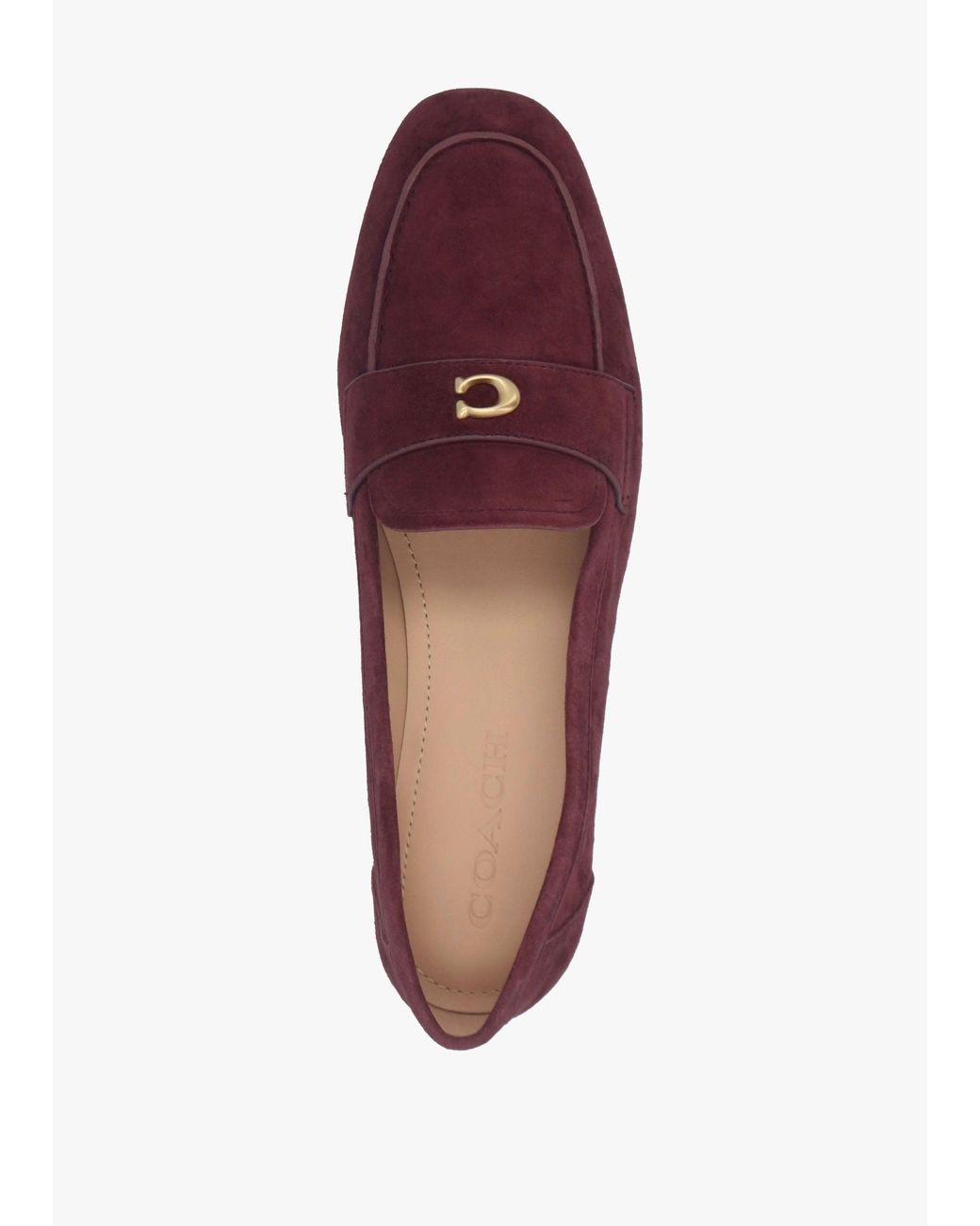 COACH Red Sculpted C Merlot Suede Loafers