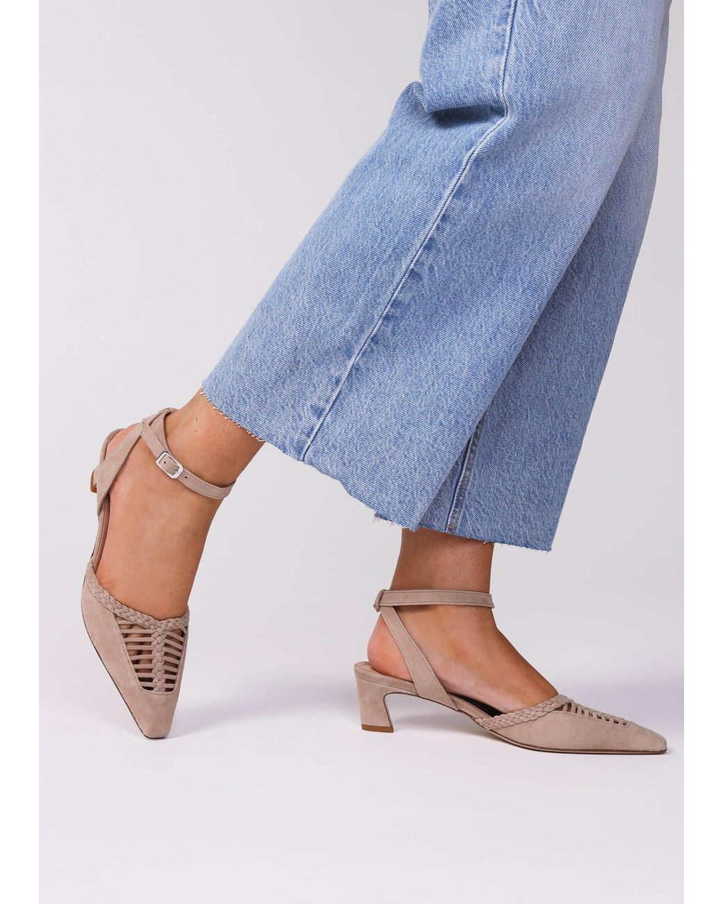 Daniel White Nelia Plaited Cage Kitten Heel Ankle Strap Court Shoe