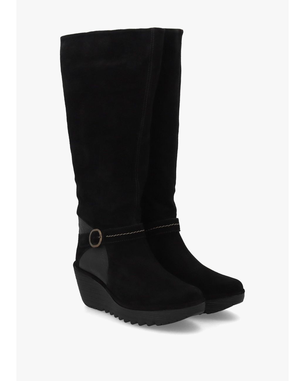 Fly London Black Yavu Wedge Knee Boots