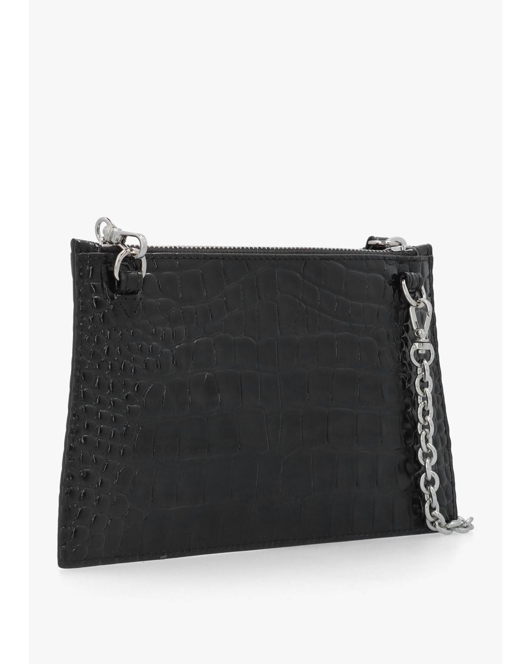 Vivienne Westwood Black Small Flat Croc Embossed Leather Clutch Bag