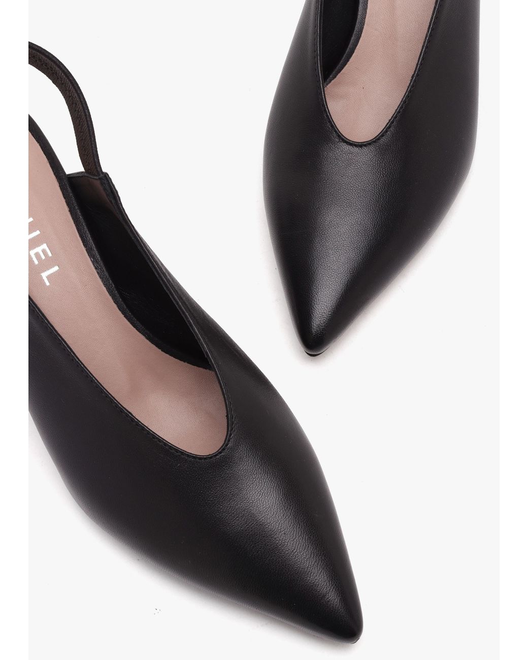 Daniel Blue Sani Black Leather Pointed Almond Toe Heeled Sling Backs