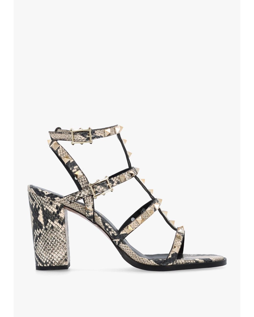 Daniel Metallic Pitter Leather Studded Block Heeled Sandals
