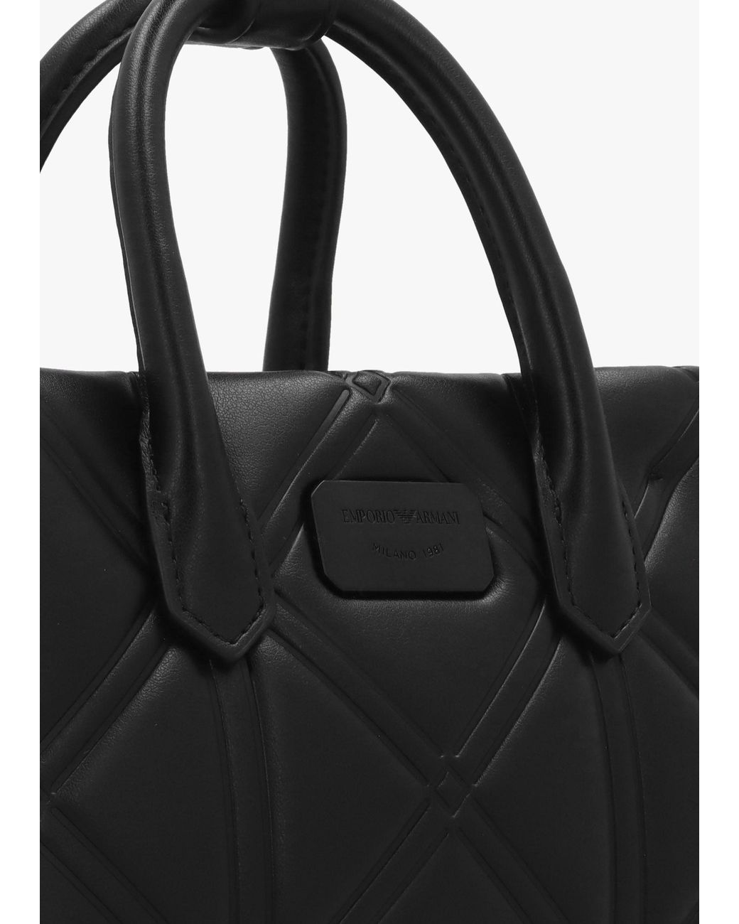Emporio Armani Black Diamond Quilt Nero Mini Tote Bag