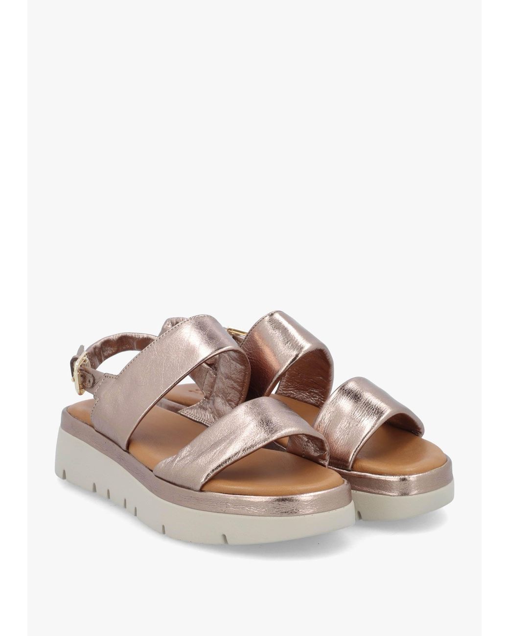 Moda In Pelle White Netty Pewter Metallic Leather Chunky Sandals