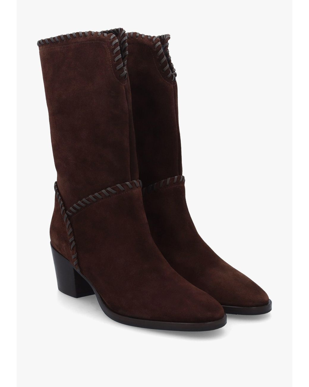 Daniel Brown Nyla Whipstitched Stacked Heel Calf Boots