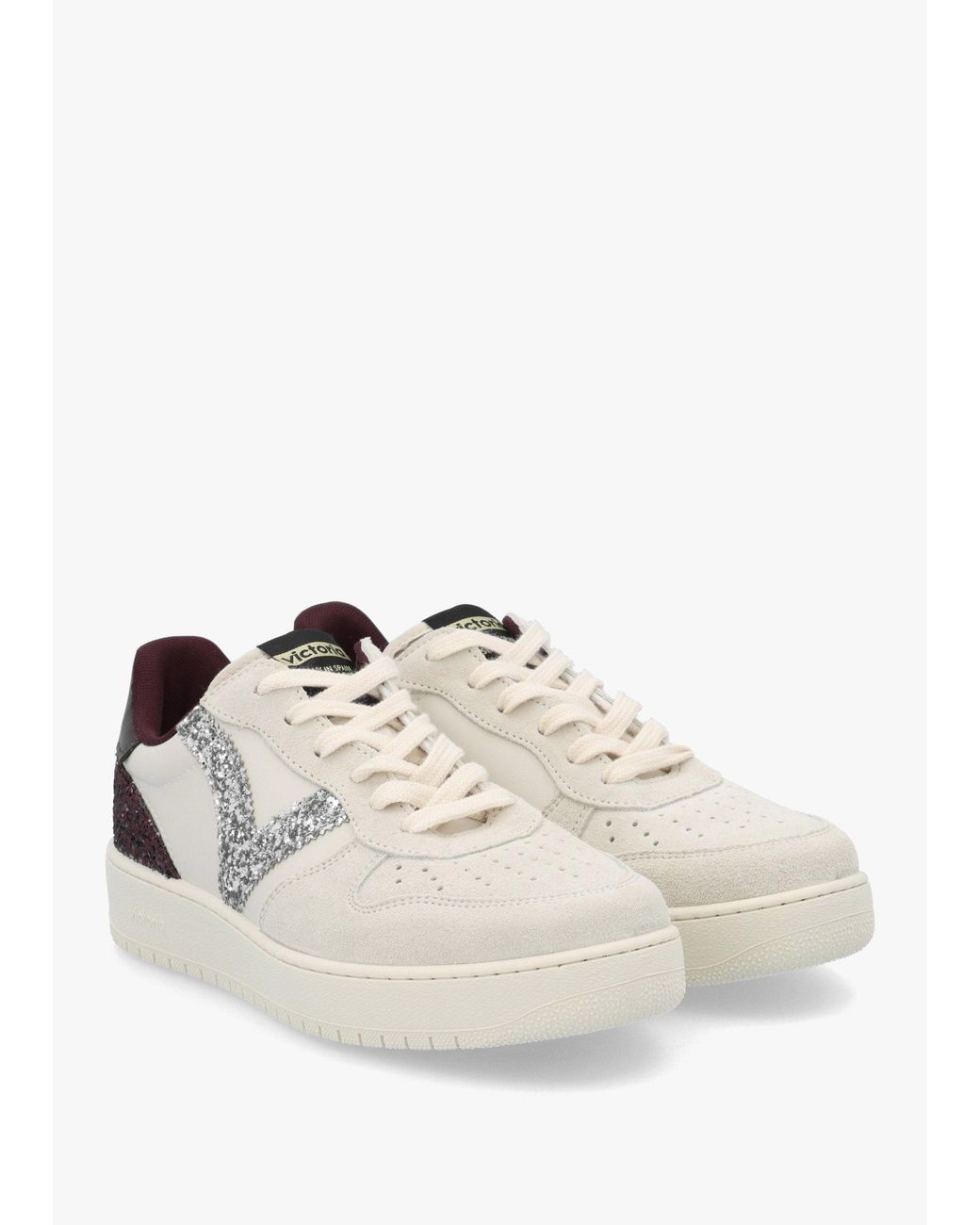Victoria White Madrid Burgundy Glitter V Logo Trainers
