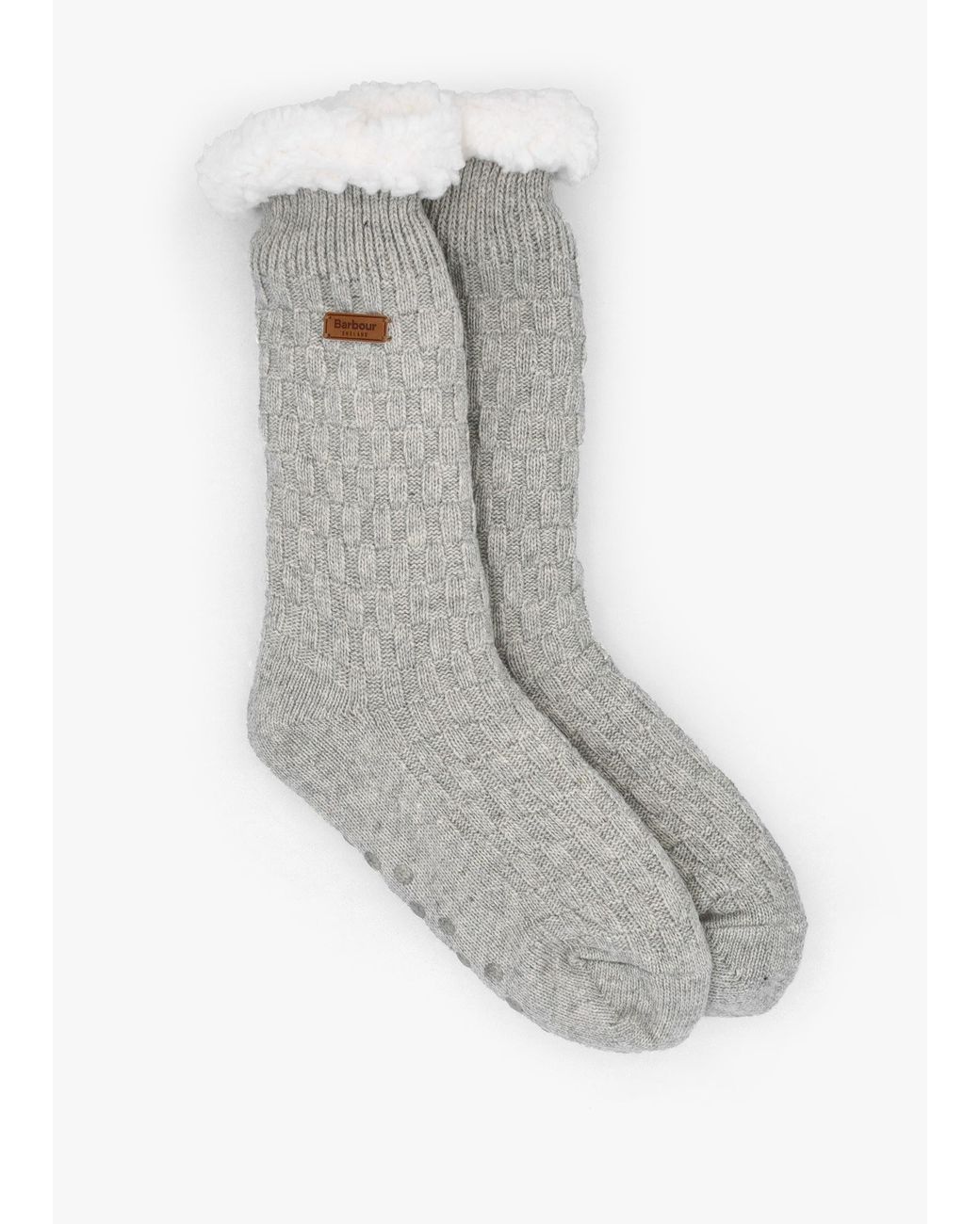 Barbour Gray Cable Knit Light Marl Wool Mix Lounge Socks
