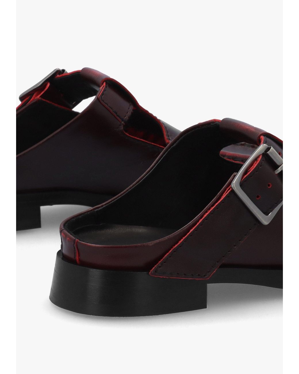 Miista White Gianna Brushed Leather Buckle Flat Mules