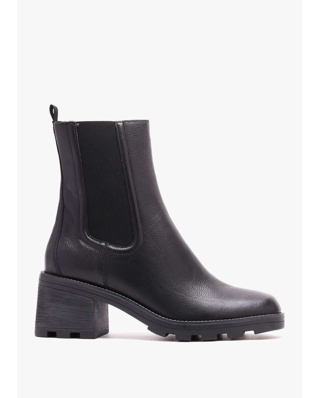 Caprice Black Pebbled Leather Block Heel Chelsea Boots