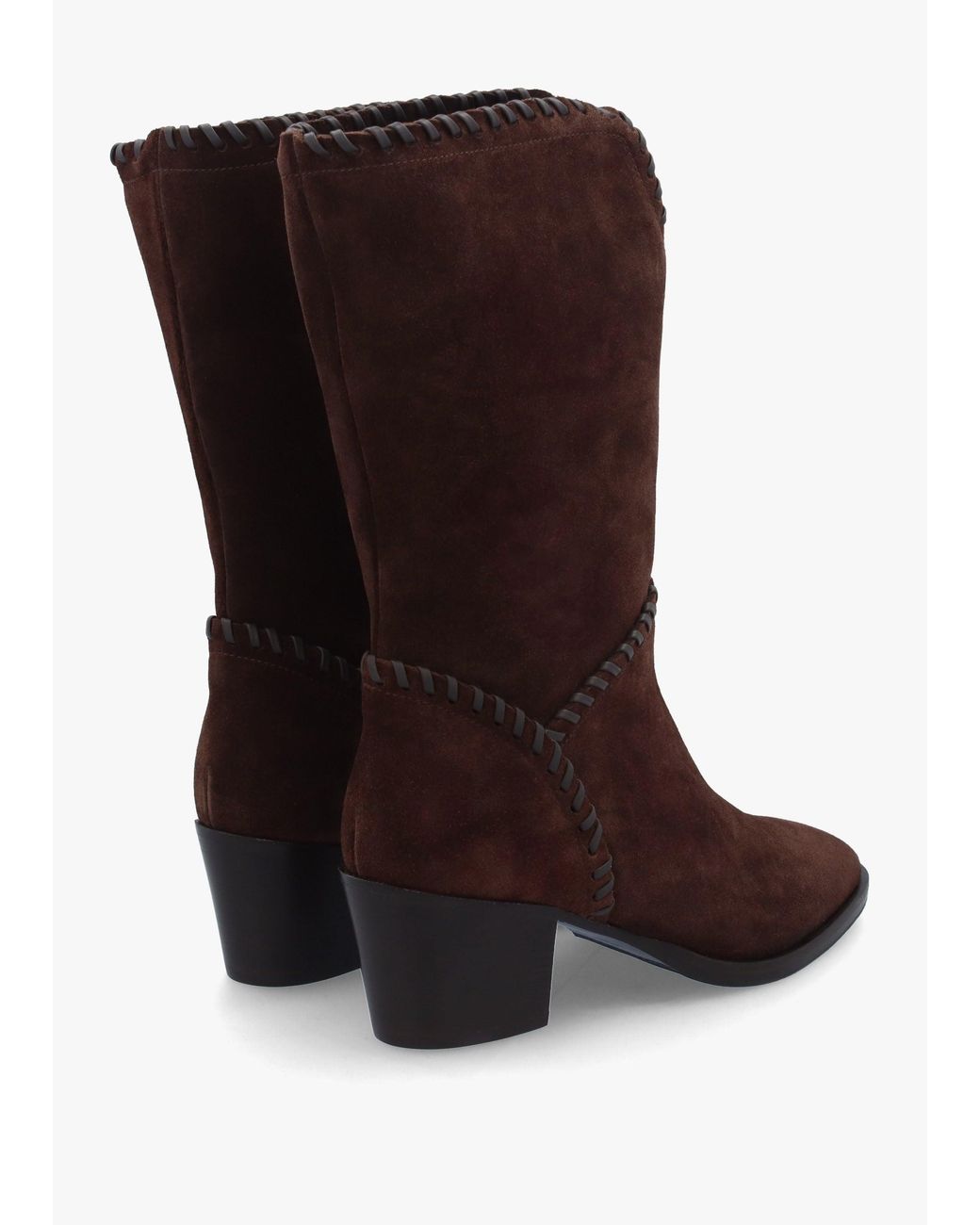 Daniel Brown Nyla Whipstitched Stacked Heel Calf Boots