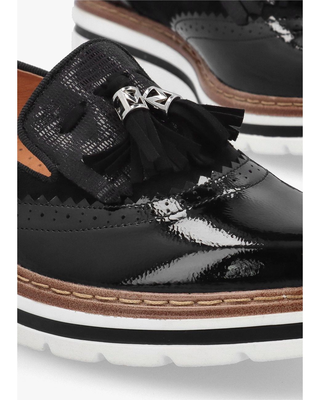 Moda In Pelle Black Ellee Patent & Suedette Tassel Loafers