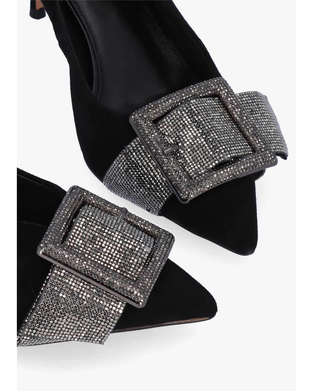 Daniel Samantha Black Suede Diamante Buckle Heeled Sling Backs