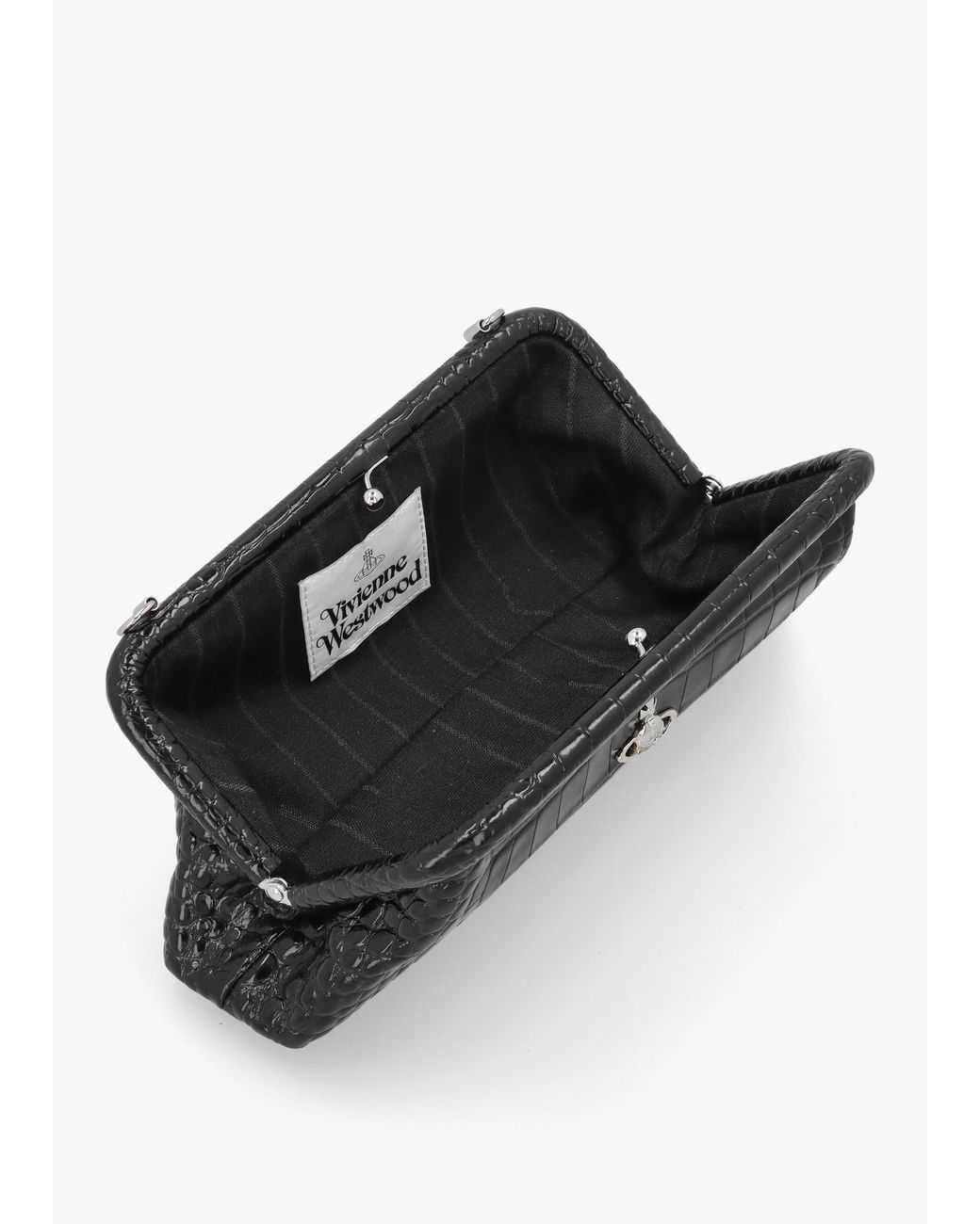 Vivienne Westwood Black Jane Frame Croc Embossed Leather Shoulder Bag Purse
