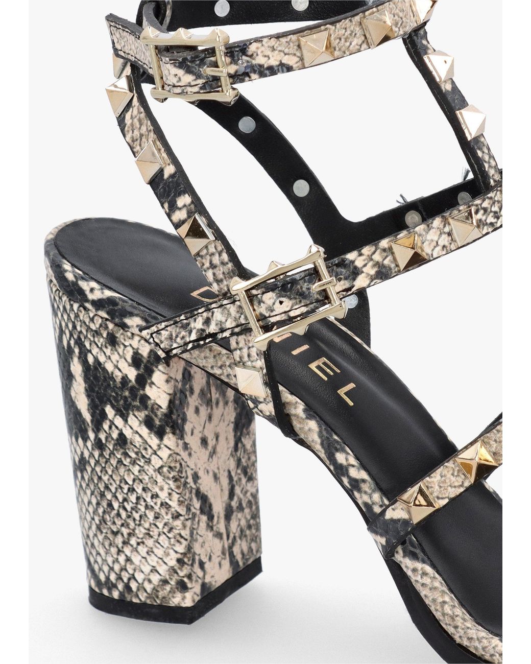 Daniel Metallic Pitter Leather Studded Block Heeled Sandals