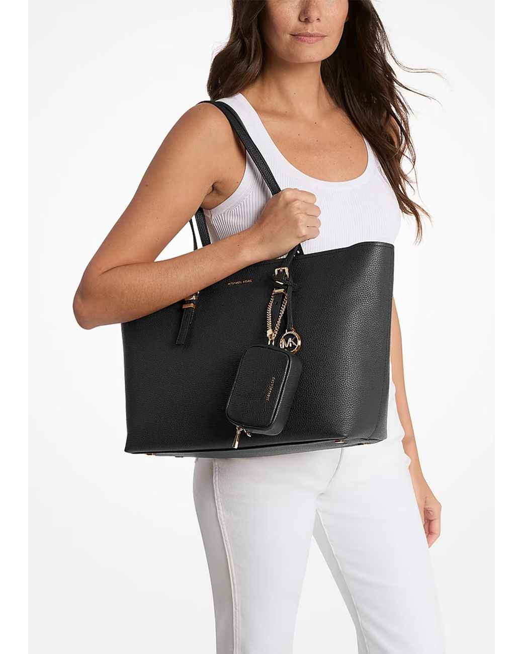 Michael Kors Black Quinn Large Pebbled Leather Tote Bag