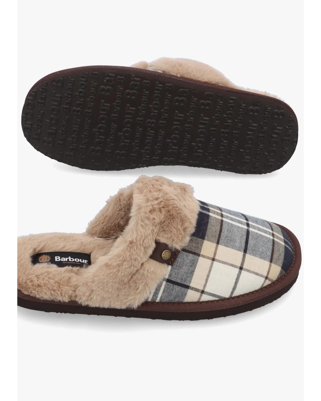 Barbour White Claudia Light Birchwood Mule Slippers