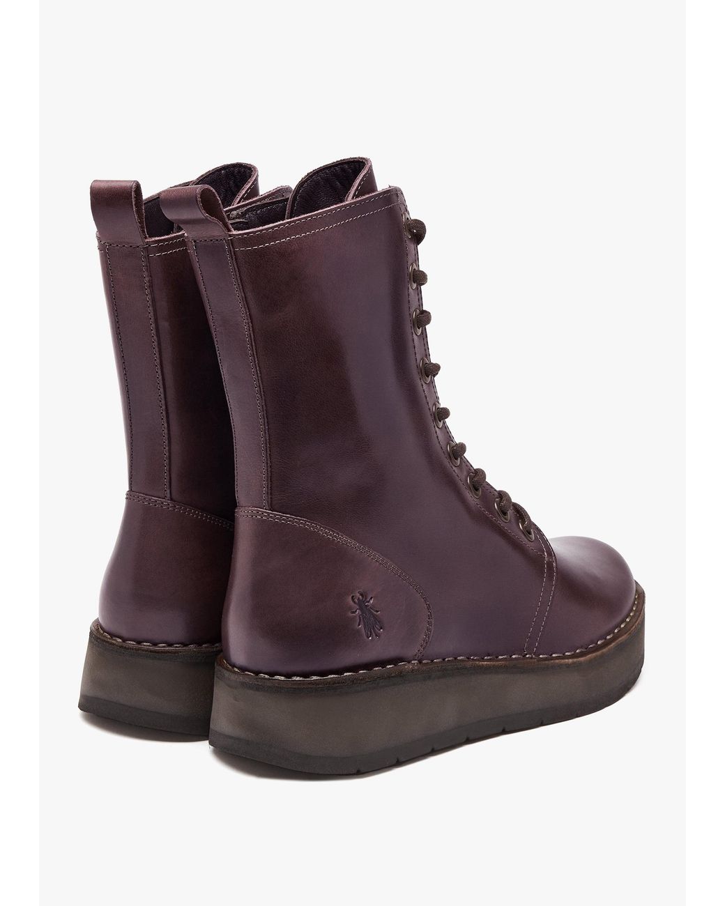 Fly London Purple Rami Wine Leather Lace Up Ankle Boots