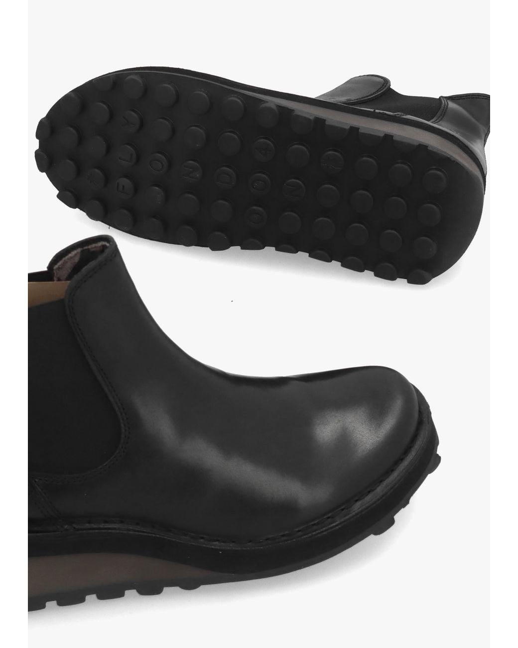 Fly London Black Huud Low Wedge Chelsea Boots