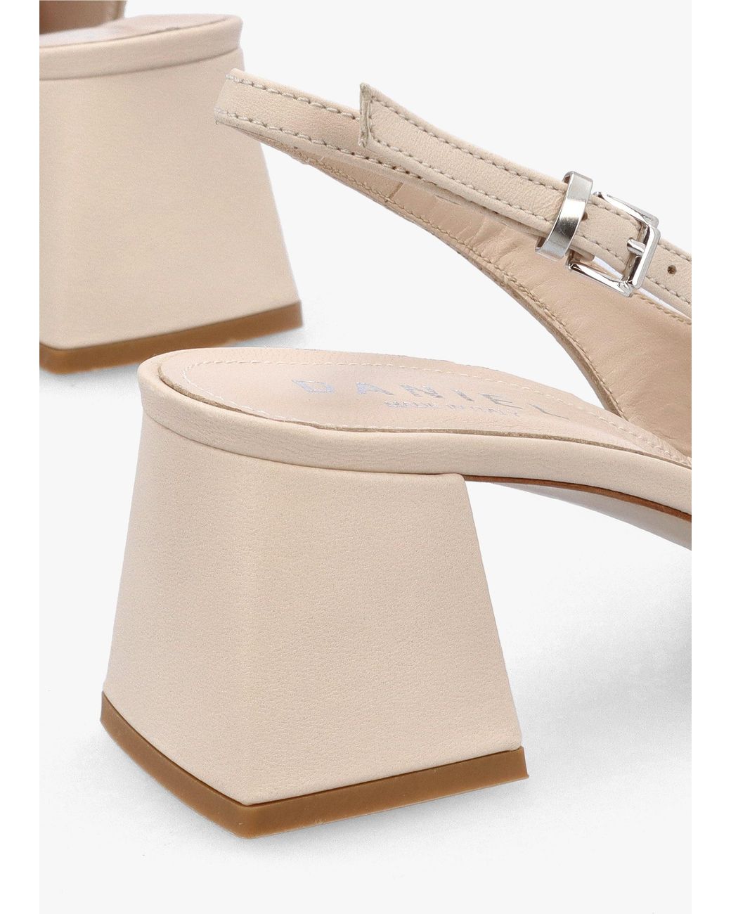 Daniel Natural Nessie Cream Leather Block Heel Sling Backs