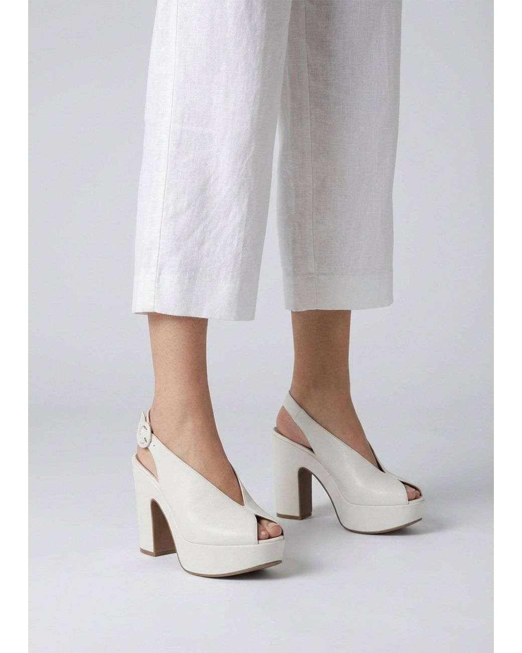 Daniel White Solay Cream Leather Platform Heeled Sandals