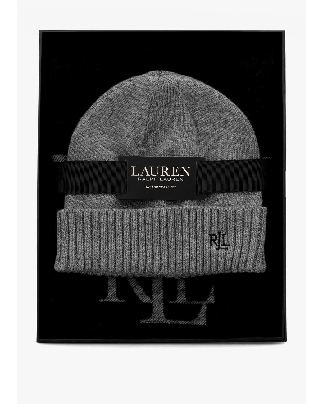 Ralph Lauren Black Logo Motif & Scarf & Beanie Gift Set