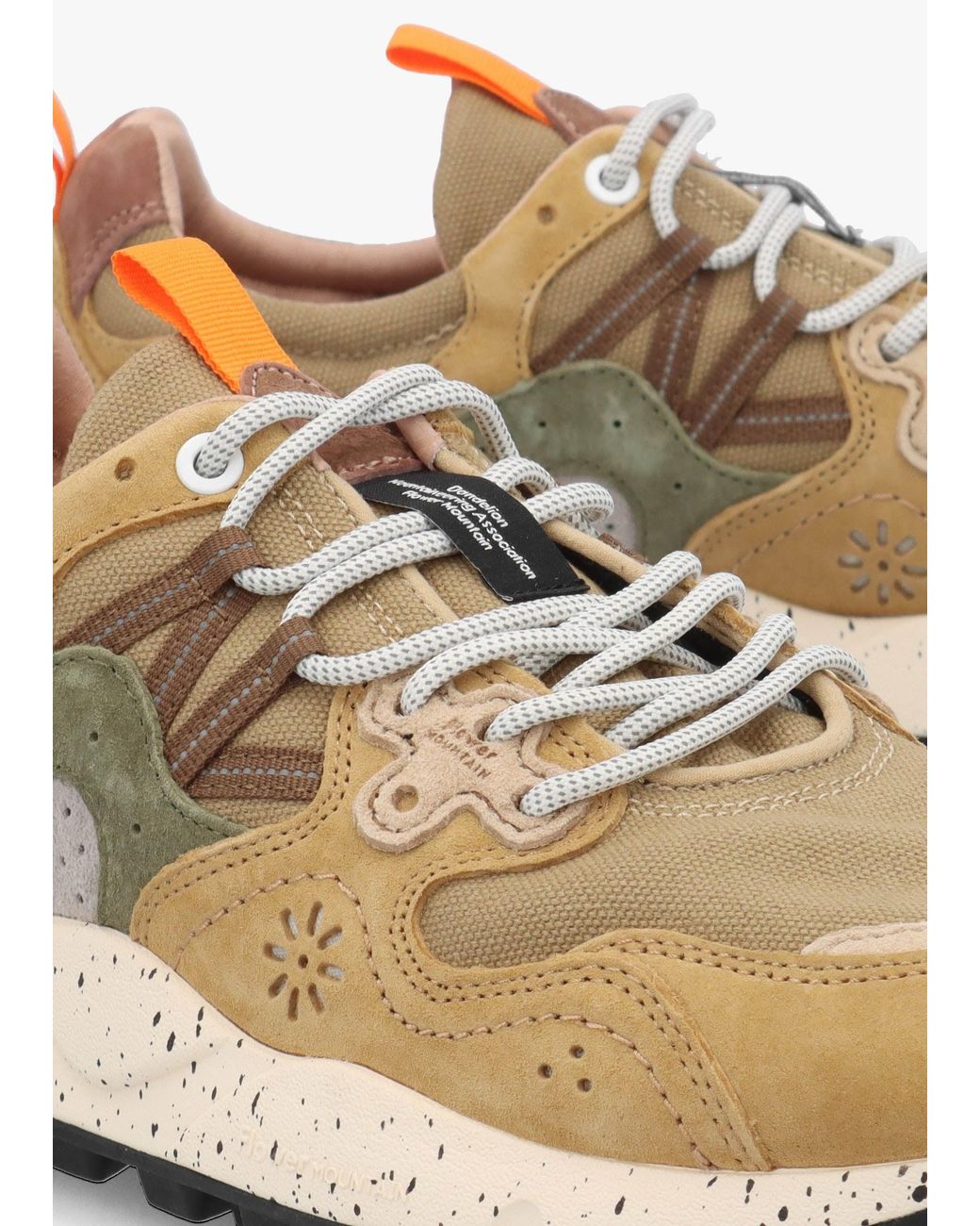 Flower Mountain White Yamano 3 Khaki Military Canvas & Suede Trainers