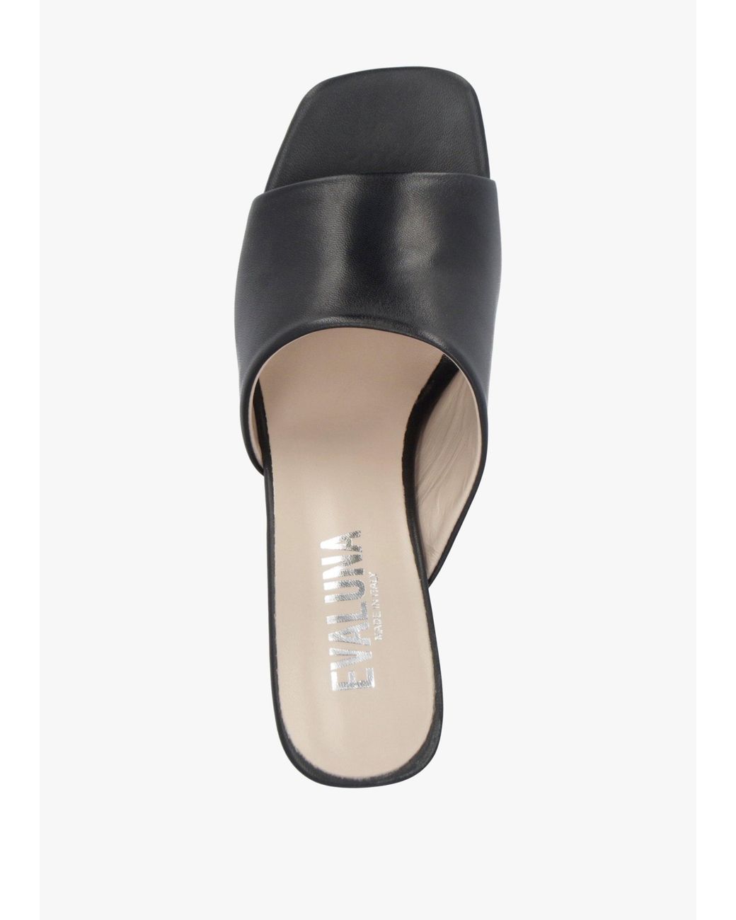 Evaluna White Asymmetric One Strap Heeled Mules