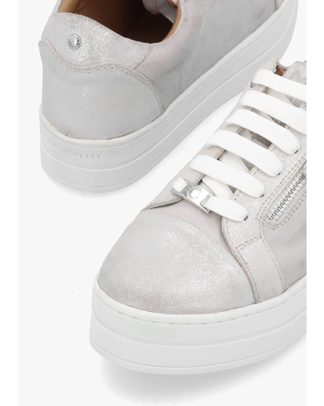 Moda In Pelle White Abbee Side Zip Lace Up Flatform Trainers