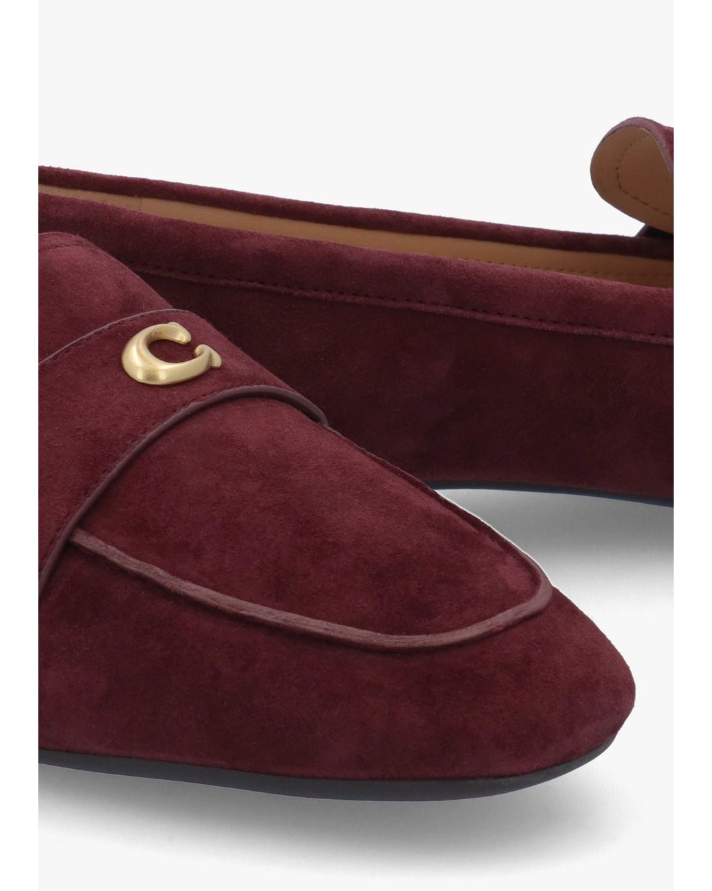 COACH Red Sculpted C Merlot Suede Loafers