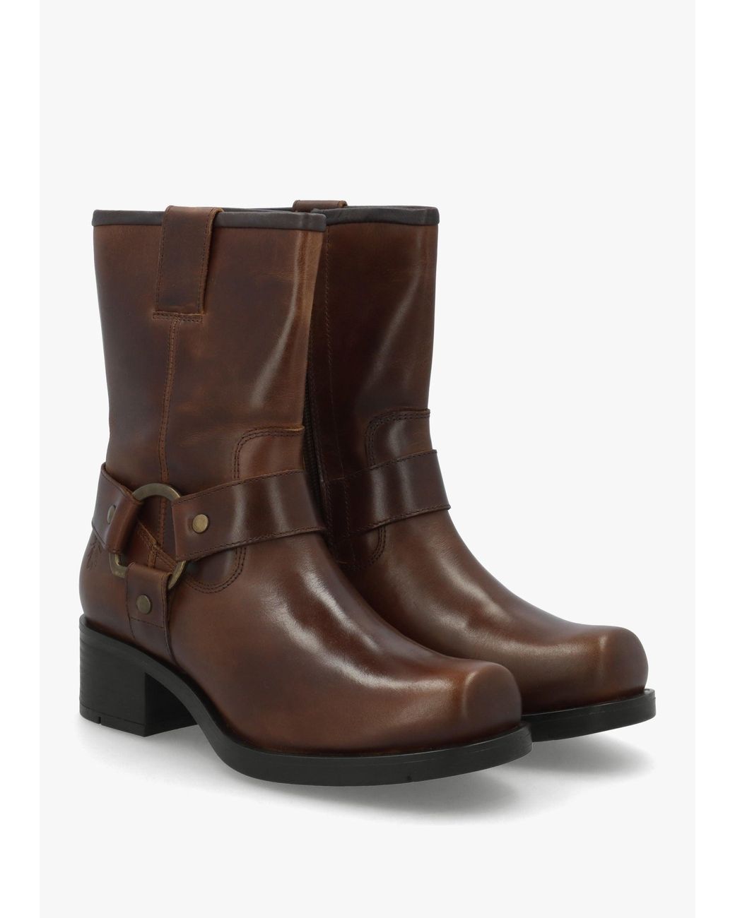 Fly London Brown Reva Mocca Leather Chunky Western Boots