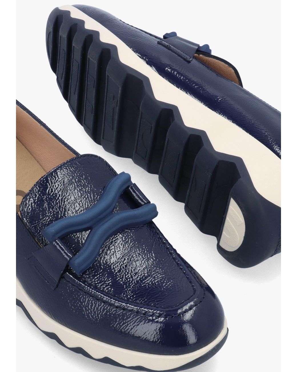 Wonders Blue Simon Patent Leather Low Wedge Loafers