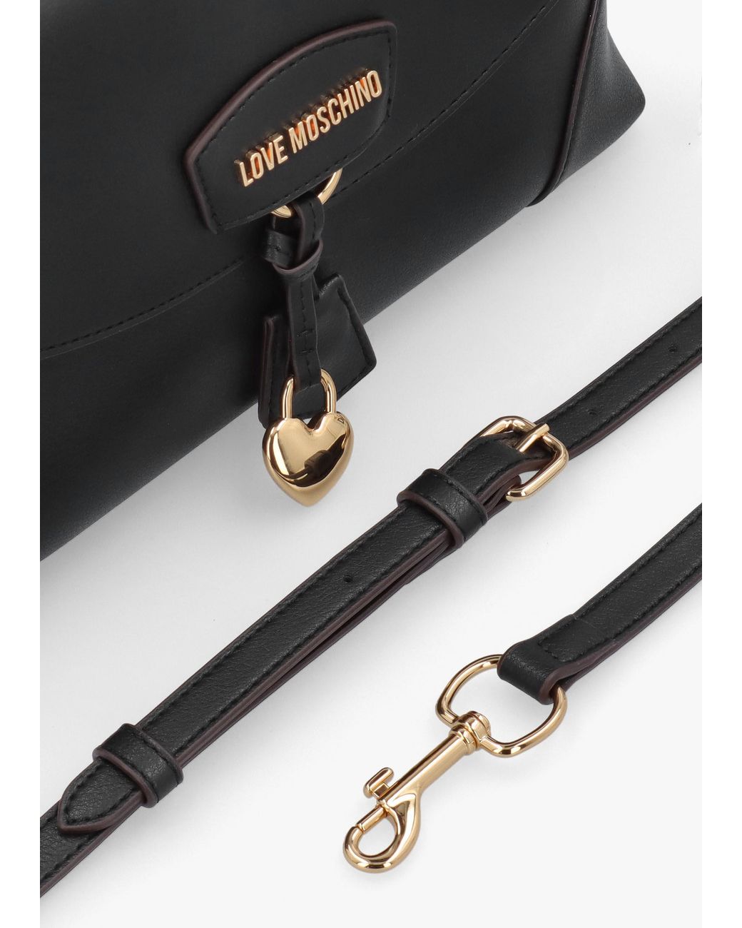 Love Moschino Black Recycled Leather Flapover Shoulder Bag