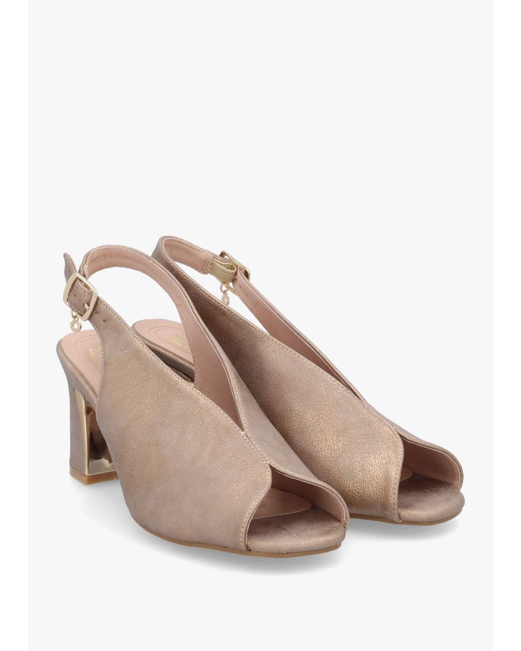 Moda In Pelle Natural Love Taupe Metallic Block Heel Sling Back Sandals