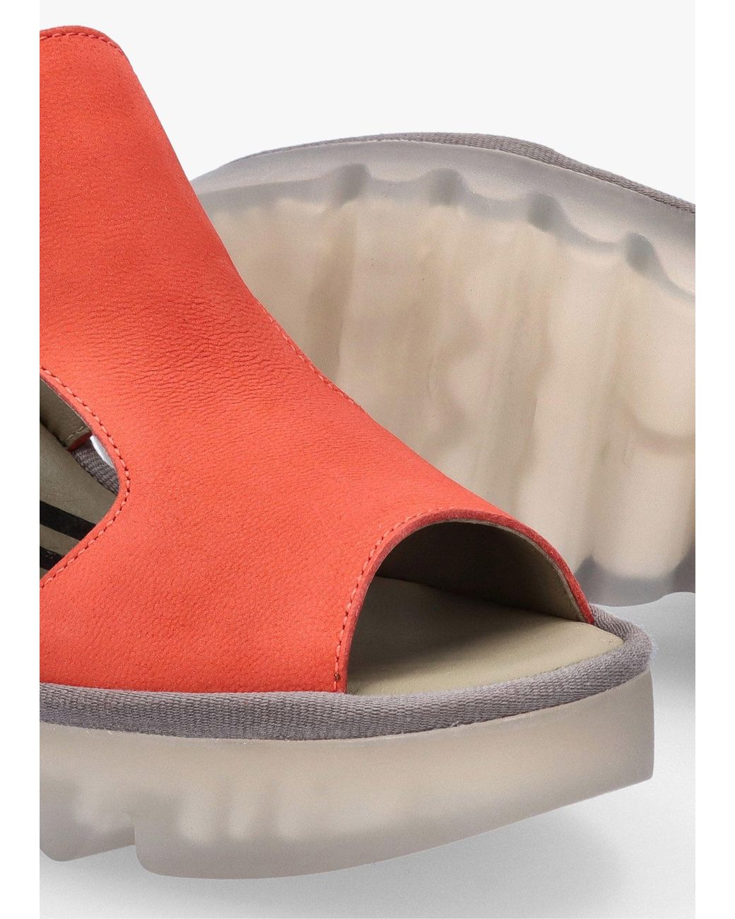 Fly London Red Baif Devil Nubuck Leather Mid Wedge Sandals