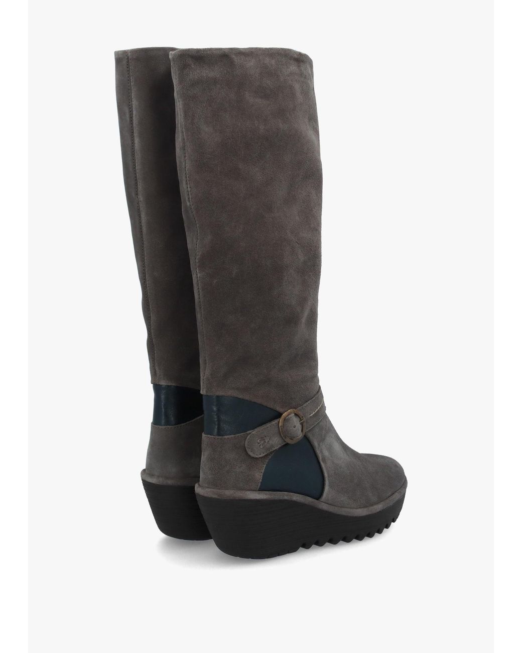 Fly London Black Yavu Wedge Knee Boots