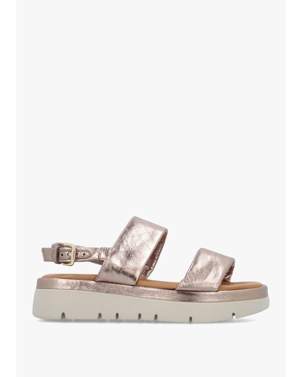 Moda In Pelle White Netty Pewter Metallic Leather Chunky Sandals